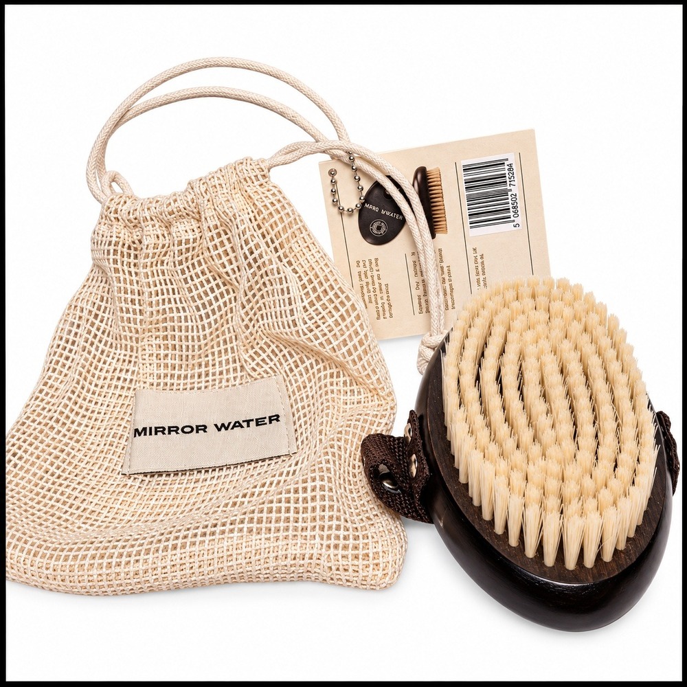 MIRROR WATER BUFF Body Dry Brush Beech Wood Vegan Bristles with Mesh Bag NEW